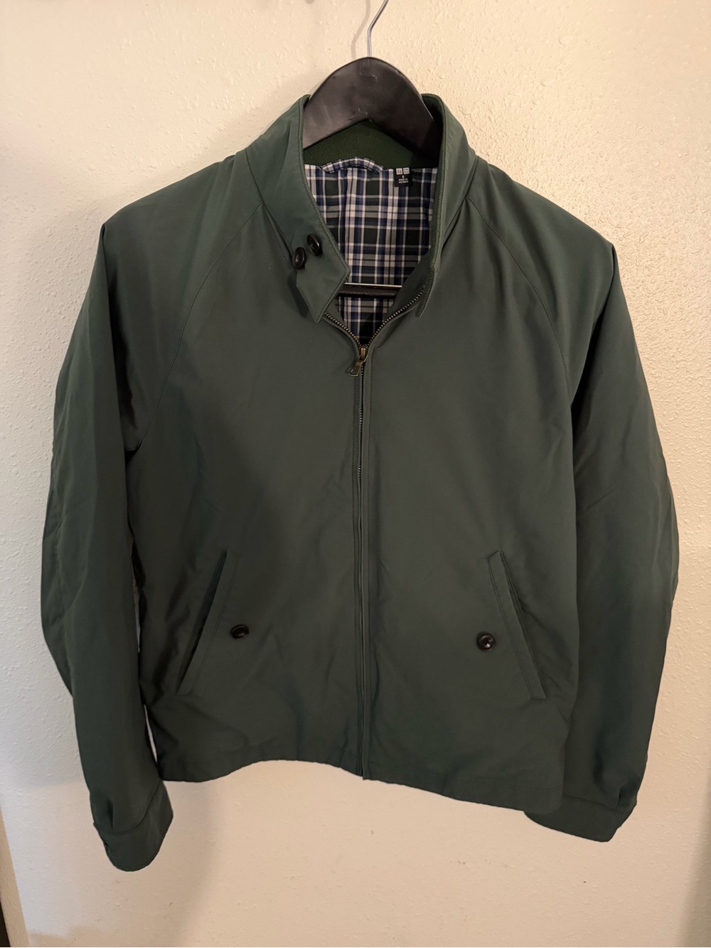 Uniqlo Dark Green Harrington Jacket with Plaid Lining Size S